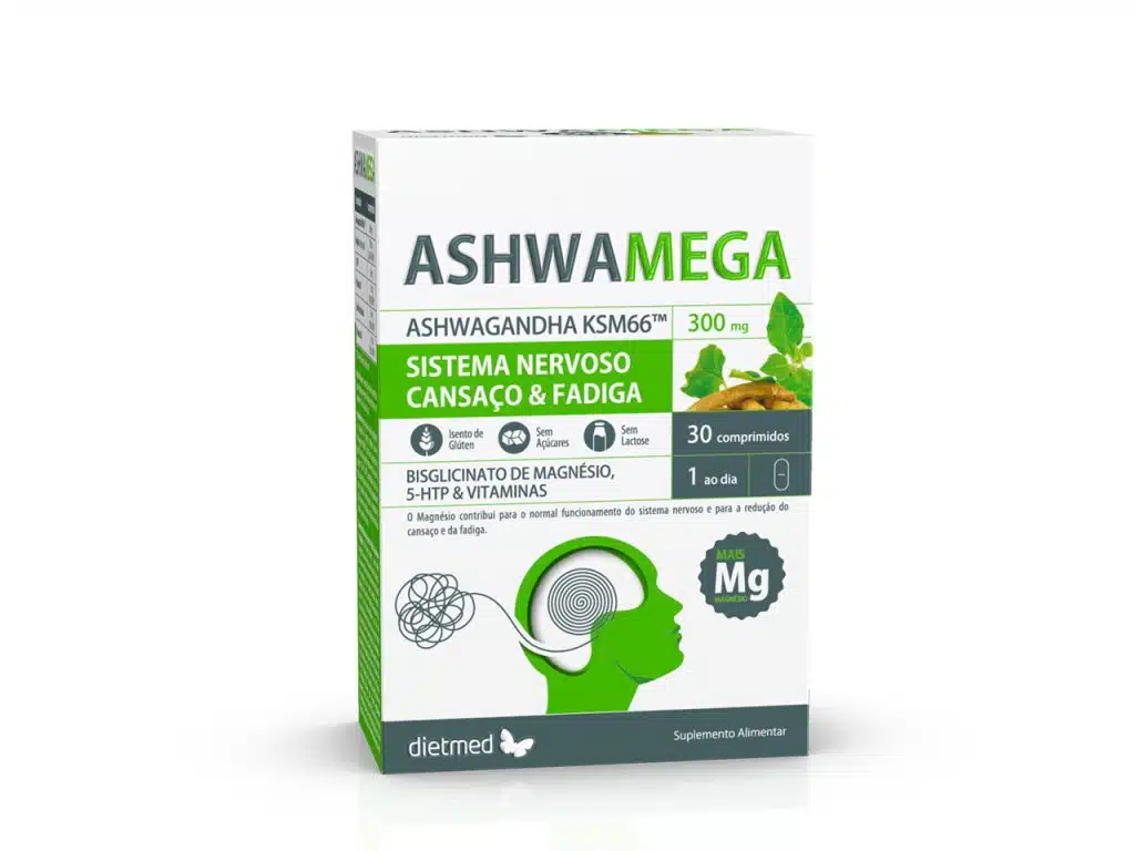Suplemento Ashwamega Dietmed com Ashwagandha KSM-66, magnésio bisglicinato e vitaminas para o sistema nervoso, cansaço e fadiga